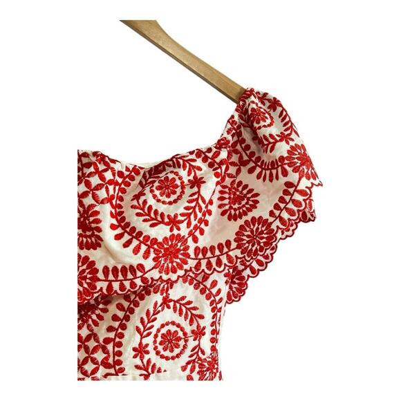 ENTRO Orange floral embroidered Romper Shorts with on/off neckline SZ 4 - Picture 4 of 9